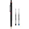 rOtring Set di penne a sfera 800, punta media, inchiostro nero, fusto nero, ricaricabili, ricariche per penna a sfera rOtring M, nero e blu