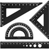 MSDADA Set di 4 Squadrette da Disegno - Righello in Lega di Alluminio 15 cm, Goniometro, Triangoli 45°&60°, Strumenti Geometrici per Scuola Uni e Ufficio (Nero)