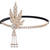 Prosy Fascia per capelli anni '20 con motivo a foglia Rhiestones Gatsby, fascia per capelli in perle anni '20, accessori per capelli per donne e ragazze (oro)