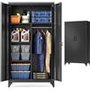 SONGMICS Armadio Multiuso, Guardaroba, Mobile da Ufficio in Metallo, con 2 Ante, 5 Scomparti, Barra Appendiabiti, Chiusura a Chiave, Piedini Alti, 80 x 40 x 165 cm, Nero Opaco OMC018BD01