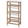 BAKAJI Carrello da Cucina Slim Salvaspazio in Legno di bambù con 1 Vassoio Estraibile 3 Ceste Portafrutta in Metallo e 4 Ruote Girevoli Carrello Portavivande Casa Dimensione 40 x 22 x 83 cm