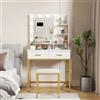Lifewit Tavolino da Toilette con Specchio e Luce, Colore/Luminosità Regolabile, Tavolino da Toilette Bianco con 2 Cassetti e Sgabello, Adatto a Camera da Letto, Bagno e Spogliatoio