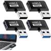 AOUZOVLI 4 Pezzi Adattatore USB 90 Gradi,Gradi USB 3.2, Maschio a Femmina, Angolo L,Trasferimento Dati Rapido,USB 90° Angolo Adattatore Compatibile Con USB 3.0/2.0/1.0,Angolo Sinistro Curva Laterale