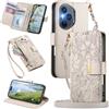 FANFO Portafoglio Custodia per Honor 400 Pro 5G, Scomparto con cerniera Pelle Flip Cover per Telefono, Borse a tracolla Multifunzione Porta Custodia. Off white