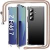 Fciaeytou Cover per Samsung Galaxy Z Fold 7 con cordino per collana di protezione cerniera Z Fold 7 5G trasparente ultra sottile Crystal Clear Foldable Case antiurto custodia portatile regolabile catena (oro