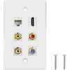 MEIRIYFA Piastra da parete Keystone a 6 porte con HDMI, coassiale e CAT6 Ethernet, 3 RCA + 1 CAT6 + 1 cavo coassiale, porta TV tipo F e 1 inserto HDMI femmina a femmina (bianco)