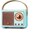 PRUNUS J-999 Altoparlante Bluetooth Retrò, Mini Radio Fm, Radio Vintage Portatile Ricaricabile, Supporto TF/AUX/USB,Chiamate in Vivavoce,Adatto Famiglia,Cucina,Da Tavol,Oregalo per Donne(Azzurro/Blu)