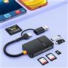 CyberPrism Lettore di Schede Multiplo USB C 3.0 6-in-2 per Schede SD CF TF MS 5 Gbps | Interfaccia Doppia USB-A e USB-C Plug & Play, per Fotocamere,Smartphone,Tablet, PC,iPhoone 16/17,Samssung, Windows,Mac,Linux