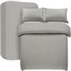My home store - Set di biancheria da letto matrimoniale grigio, 4 pezzi, con copripiumino in raso a righe, in microfibra spazzolata morbida, con lenzuolo e 2 federe, profondità 75 cm