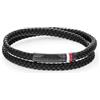 Tommy Hilfiger Jewelry Braccialetto da Uomo con Pelle Intrecciata Nera a Doppio Giro - 2790552