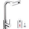 Zynuhmo Rubinetto da cucina a bassa pressione, estraibile, in acciaio inox, cromato, con 3 connessioni per caldaia/sottotavolo, girevole a 360°, miscelatore da cucina con 3 modalità