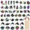 Qzakce Segnalibri Scratch Art Arcobaleno Graffi di Animali Marini 48 Pezzi Carta da Graffio con 48 Colorate Corde e 24 Legno Stilo per Forniture Artigianali Feste Party Filler