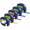 PHONILLICO 5 Pezzi Nastro Etichette 12mm x 4m compatibile con Dymo LetraTag LT-100H LT-100H Plus LT-100T LT-100T Plus 2000 XM XR QX50 in plastica ricarica colore: Bianco/Blu/Giallo/Rosso/Verde