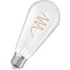 OSRAM Vintage 1906 Edison è una lampada LED a luce bianca calda con un filamento a spirale a forma di lampadina Edison. Offre 3,4 W per 470 lm, attacco E27, vetro trasparente, diametro 64 mm, 2700 K.