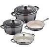 MasterPro Unique | Batteria di Cucina da 7 Pezzi | Set di Cucina con 3 Casseruole di 19, 27 e 30,5 cm con Coperchi e 1 Padella da 24,5 cm | Ghisa | Per Tutti i Piani Cottura