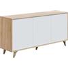 Habitdesign Credenza 3 ante Bueffet per soggiorno, armadio ausiliario, modello Kikua Plus, finitura bianca Artik e rovere canadese, dimensioni: 154 cm (larghezza) x 75 cm (altezza) x 40 cm (profondità
