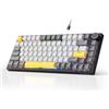 AJAZZ AK820 Wired Mechanical Keyboard, 75% Gaming Keyboard with Volume Control Knob, PBT Keycaps, 82 Keys, Five-Layer Sound Insulation Pad, South-Oriented RGB, Full-Key Hot Swap, Grey White Yellow