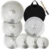 ULUOBO Confezione di piatti a basso volume, piatti silenziosi, set di piatti silenziosi per la pratica del batterista, 10 ''Spalsh+14 ''Hihat+16 Crash+18''Crash+18''China+20 Ride 7 pezzi, argento