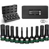 JiGiU Set da 10 Boccole Esagonali Metrichi in Acciaio 5-19mm S2 Professionale per Aria/Elettrica, 1/2 - con Anelli in Gomma e Spillo di Sicurezza - per Meccanici Auto/Officina/Fai-da-Te