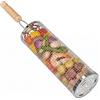 Amig - Cesta Rotonda per Barbecue - 12 x 30 cm - Manico in Legno - Griglia in Acciaio Inossidabile - Cesta Rotante per Barbecue in Giardino o Campeggio - Supporto Stabile e Pulizia Facile - Mod. AM28