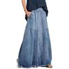 ebossy, Gonna Lunga da Donna in Denim con Elastico in Vita sfrangiata, Linea ad A, Effetto Invecchiato, Stile Hippie, Blu Scuro, XL