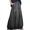 ebossy, Gonna Lunga da Donna in Denim con Elastico in Vita sfrangiata, Linea ad A, Effetto Invecchiato, Stile Hippie, Grigio Scuro, S