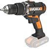 Worx WX372.9 Trapano Avvitatore con Percussione a Batteria 20V, 13 mm Mandrino a Sgancio Rapido, 1.800 giri/min, Stile Numero 28.800 bpm, Luce da Lavoro, 1 Pezzo - Solo Corpo Macchina