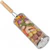 Amig - Cesta Rotonda per Barbecue - 8 x 20 cm - Manico in Legno - Griglia in Acciaio Inossidabile - Cesta Rotante per Barbecue in Giardino o Campeggio - Supporto Stabile e Pulizia Facile - Mod. AM28