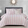 Juicy Couture Cabana Set di biancheria da letto reversibile a righe per letto king size, stampa a righe rosa/bianco, set da 6 pezzi, include 1 piumone da 264 x 228 cm, 3 cuscini decorativi, 2 federe