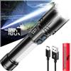 Shadowhawk Torcia a LED ricaricabile, con display LCD e luce laterale COB, 7 modalità XHM90.2, 100000 lumen, torcia LED estremamente luminosa, portatile, torcia tattica, forte luce flashlight per