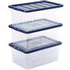 Bankers Box 38L scatole in plastica in confezione da 3, BPA-Free, con coperchi riciclati al 100%, impilabili, coperchio anti polvere, 25x38x56cm, ideali per organizzare la casa e l'ufficio