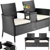 BAKAJI Divano Panca da Giardino Nero in Polyrattan Panchina Divanetto con Ripiano Vetro