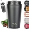 Milu Tazza Termica per caffè 300ml, 400ml, 500ml - Thermo Coffee Mug-to-Go, Tazza da Viaggio Senza BPA, Litri con Isolamento, In Acciaio Inox e Tenuta stagna per caffè e tè (Black, 400ml)