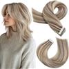 Moresoo Extension Capelli Veri Biadesivo Marrone Chiaro con Biondo Platino Extension Biadesive Capelli Veri Meches #P9A/60 30 cm 20 Pezzi 30g
