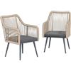 Outsunny Set 2 Sedie da Giardino in Rattan PE con Cuscini Morbidi Lavabili e Braccioli, Sedie per Pranzo da Esterno in Acciaio, da Patio, Balcone, Terrazza, Esterno, 54x65x80cm, Grigio Scuro