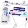 Coleshome Scrivania Gaming con Libreria e Cassetti, Tavolo Gaming con Illuminazione LED & Presa di Corrente, Scrivania Computer con Ripiani di Archiviazione (Fibra di Carbonio Bianco, 137×48 cm)