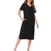 Wikoan Abiti Lunghi da Donna Camicie da Notte con Scollo a V Colori Solidi Abiti Lunghi a Maniche Corte con Tasche,Blu Navy,XL