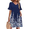 Zeagoo Abito da donna con scollo a V, a maniche corte, con volant, casual, estivo, a trapezio, da spiaggia, con tasche, S-XXL, blu navy, L