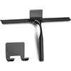COFTCLMOMT Squeegee da 35 cm in acciaio inox con gancio autoadesivo, estrattore per doccia nero, spugna per bagno, manico corto per spugna per vetri, estrattore per parete doccia (nero)