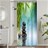 Uiiooazy Tenda Doccia Antimuffa, Tenda da Doccia Piccola 90x180cm Bambù Spa Foglie Verde Pietre Nero Zen Tende da Bagno Tessuto Lavabile Impermeabile Poliestere Tende per Vasca da Bagno con 6 Anelli