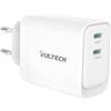 VulTech CC45-2C - Caricatore Universale 45W GaN con 2 Porte USB-C/Type-C PD3.0 QC3.0 PPS, Compatibile con iPhone,Samsung,Xiaomi,Oppo,Google Pixel,Realme, Smartphone/Tablet/Notebook - Bianco Compatto