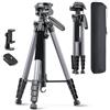 CAMBOFOTO Tripod per fotocamera, 188 cm, leggero in alluminio, supporto regolabile con testa a pan, piastra a rilascio rapido da 1/4, porta telefono e borsa da trasporto, per fotocamera DSLR