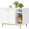 Hzuaneri Mobiletto Lettiera Gatto,80cm Bianco eOro,Porta Divisorio Separato