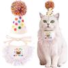 Kunyeah 2 cappelli e sciarpe per animali domestici scritta Happy Birthday per cuccioli principessa, grazioso costume gatto bandana per cani cappello a cono pompon, collare