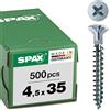 SPAX Vite universale con foro della testa, 4,5 x 35 mm, 500 pezzi, Filetto totale, Testa svasata, Intaglio a croce Z2, Punta S, WIROX - 0271010450355