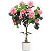GarveeLife Albero di rosa artificiale per interni ed esterni, 75/80/90/105/120/150 cm, albero artificiale con tronco di legno naturale e fiori realistici per la casa
