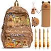 CYGMRFH Capybara Bambini Zaino Schoolbag Grande Capacità Kawaii Astuccio Scuola Capibara Trousse Silicone Pencil Case Portapenne Animali Portachiavi 4 Matite Penne Cancellabili Capybara Regalo Set