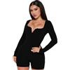 RPAEOY Tutina Donna Manica Lunga Scollo a V Aderente Tuta Yoga Jumpsuit Sportivo Tuta Intera Sexy Pantaloncini Fitness Rompers One Piece Palestra Bodysuit (Nero,L)
