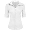 HOTOUCH Camicette da donna con maniche a 3/4, camicia in cotone da donna per ufficio, camicetta basica aderente, scollo a V, top a manica corta, Nero , XL
