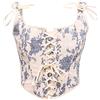 Bslingerie Donne Retro Vintage Vittoriana Animale Gatto Stampa Bustier Renaissance Crop Top Canottiera Corsetto, Stampa floreale blu, XXL